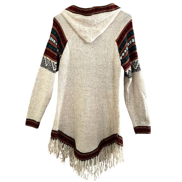 Hand Woven Alpaca Wool Tasseled Hooded Sweater Large - Picture 2 of 7